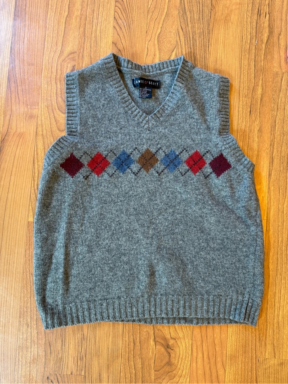 90s VTG Scott Gray Argyle V-Neck Sweater Vest Lambswool Preppy